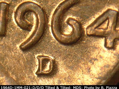 1964 Lincoln cent obverse, CopperCoins die 1964D•1MM•021.