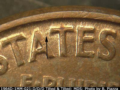 Die-stage B marker on 1964D•1MM•021 (1964 Repunched Mint Mark).