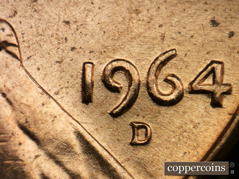 Die-stage A marker on 1964D•1MM•022 (1964 Repunched Mint Mark).