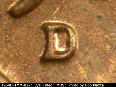 Die-stage B marker on 1964D•1MM•022 (1964 Repunched Mint Mark).