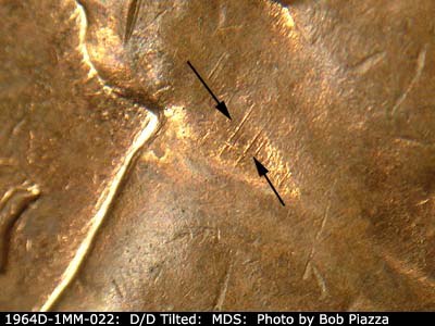 Die-stage B marker on 1964D•1MM•022 (1964 Repunched Mint Mark).