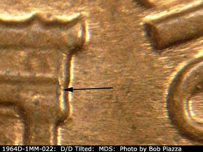 Die-stage B marker on 1964D•1MM•022 (1964 Repunched Mint Mark).