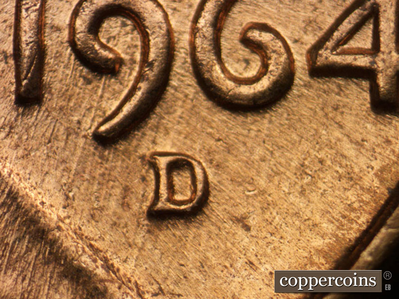 Die-stage C marker on 1964D•1MM•022 (1964 Repunched Mint Mark).