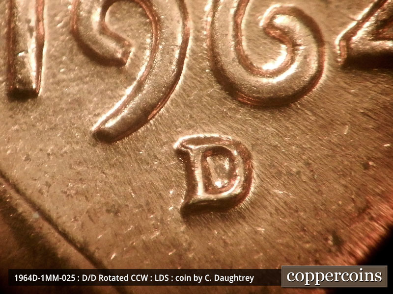 Die-stage C marker on 1964D•1MM•025 (1964 Repunched Mint Mark).