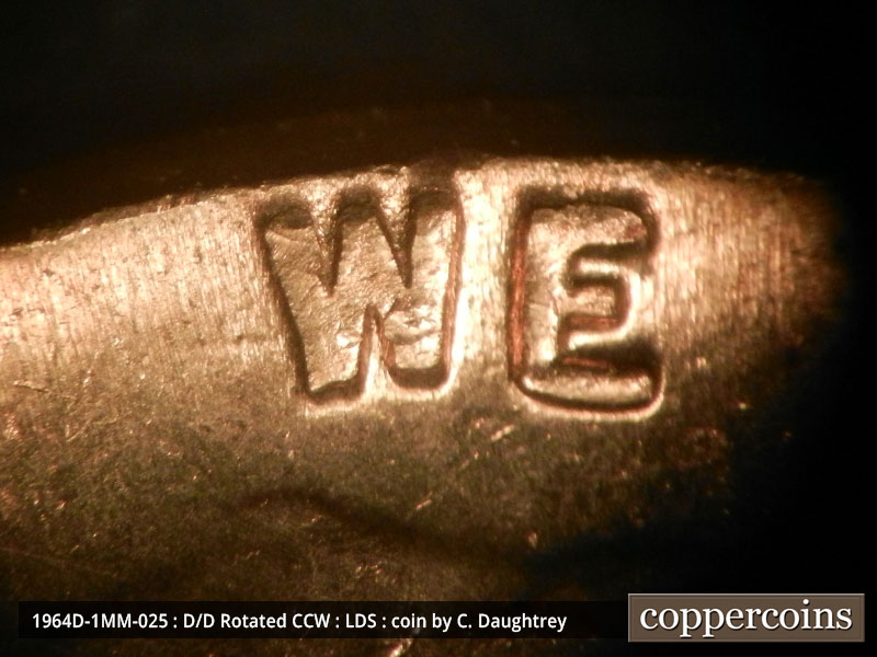 Die-stage C marker on 1964D•1MM•025 (1964 Repunched Mint Mark).