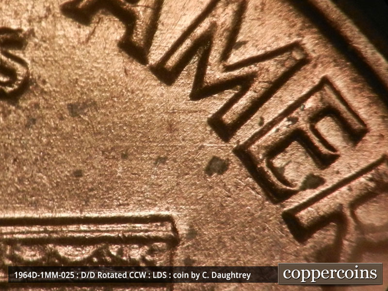 Die-stage C marker on 1964D•1MM•025 (1964 Repunched Mint Mark).