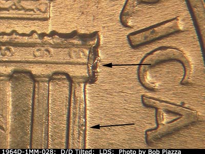 Die-stage C marker on 1964D•1MM•028 (1964 Repunched Mint Mark).