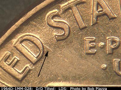Die-stage C marker on 1964D•1MM•028 (1964 Repunched Mint Mark).