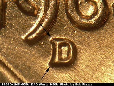 1964 Lincoln cent obverse, CopperCoins die 1964D•1MM•030.