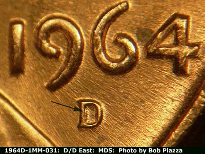 1964 Lincoln cent obverse, CopperCoins die 1964D•1MM•031.