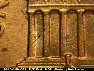 Die-stage B marker on 1964D•1MM•031 (1964 Repunched Mint Mark).
