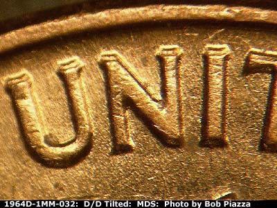 Die-stage B marker on 1964D•1MM•032 (1964 Repunched Mint Mark).