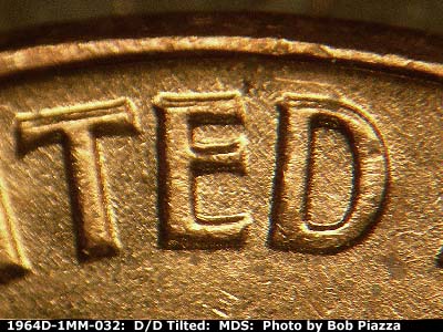 Die-stage B marker on 1964D•1MM•032 (1964 Repunched Mint Mark).