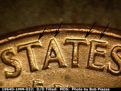 Die-stage B marker on 1964D•1MM•032 (1964 Repunched Mint Mark).