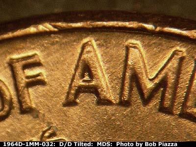 Die-stage B marker on 1964D•1MM•032 (1964 Repunched Mint Mark).