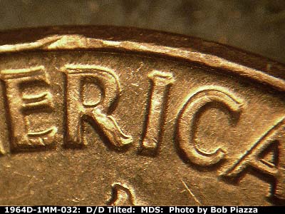Die-stage B marker on 1964D•1MM•032 (1964 Repunched Mint Mark).