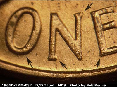 Die-stage B marker on 1964D•1MM•032 (1964 Repunched Mint Mark).