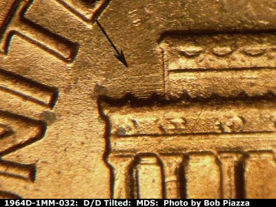 Die-stage B marker on 1964D•1MM•032 (1964 Repunched Mint Mark).
