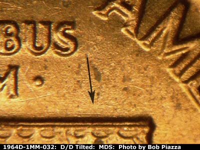 Die-stage B marker on 1964D•1MM•032 (1964 Repunched Mint Mark).