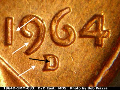 1964 Lincoln cent obverse, CopperCoins die 1964D•1MM•033.