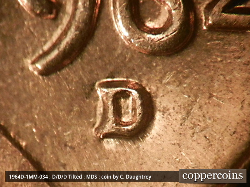1964 Lincoln cent obverse, CopperCoins die 1964D•1MM•034.