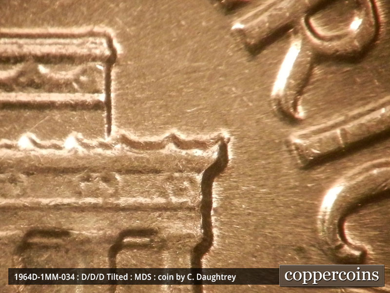 Die-stage B marker on 1964D•1MM•034 (1964 Repunched Mint Mark).