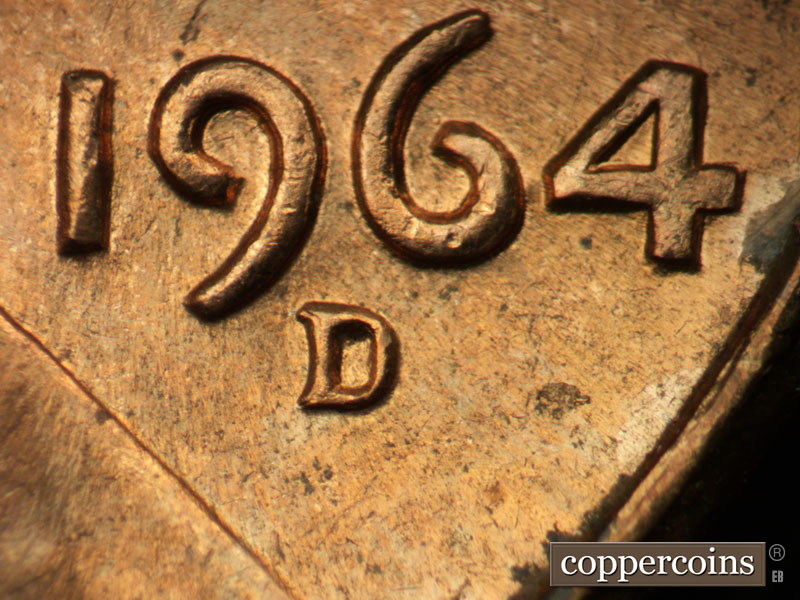 1964 Lincoln cent obverse, CopperCoins die 1964D•1MM•037.