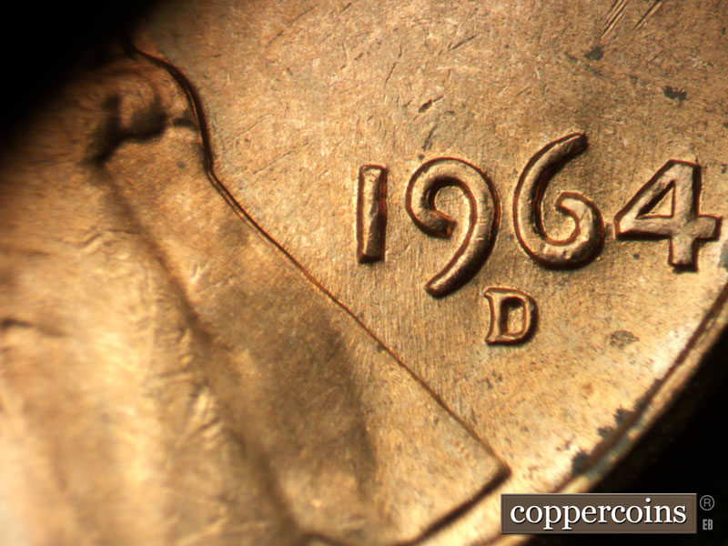 Die-stage B marker on 1964D•1MM•037 (1964 Repunched Mint Mark).