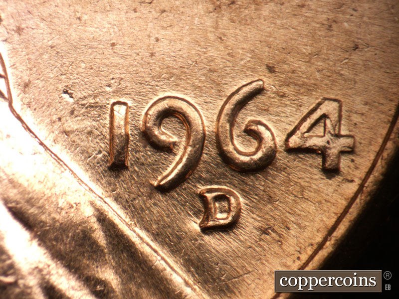 Die-stage B marker on 1964D•1MM•039 (1964 Repunched Mint Mark).