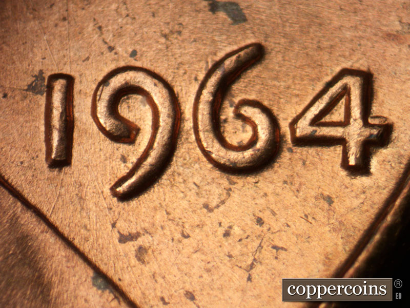 Die-stage B marker on 1964P•1DO•001 (1964 Doubled Die Obverse).