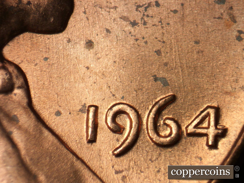 Die-stage B marker on 1964P•1DO•001 (1964 Doubled Die Obverse).