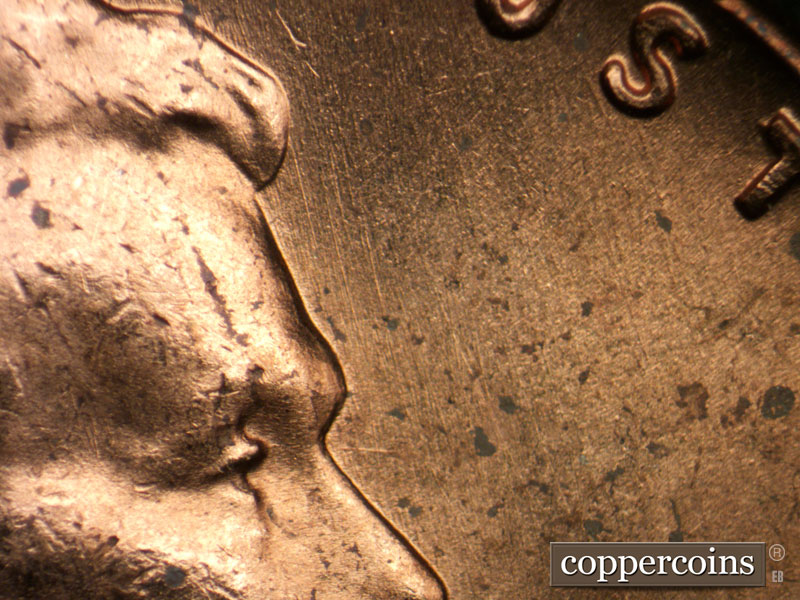 Die-stage B marker on 1964P•1DO•001 (1964 Doubled Die Obverse).