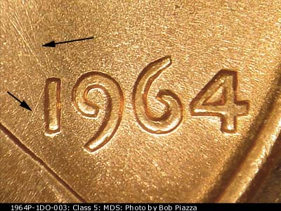 1964 Lincoln cent obverse, CopperCoins die 1964P•1DO•003.
