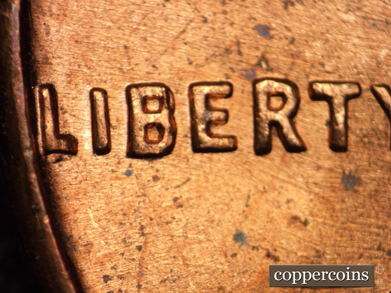 1964 Lincoln cent obverse, CopperCoins die 1964P•1DO•005.