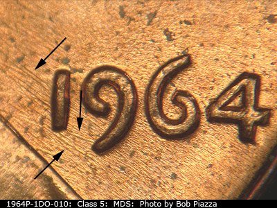 1964 Lincoln cent obverse, CopperCoins die 1964P•1DO•010.