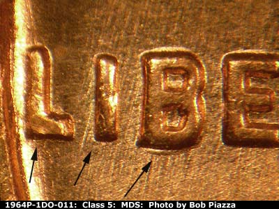 1964 Lincoln cent obverse, CopperCoins die 1964P•1DO•011.