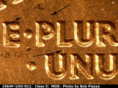 Die-stage B marker on 1964P•1DO•011 (1964 Doubled Die Obverse).
