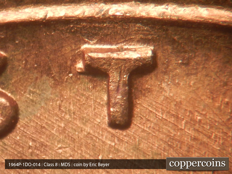1964 Lincoln cent obverse, CopperCoins die 1964P•1DO•014.