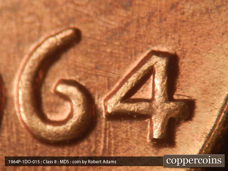 1964 Lincoln cent obverse, CopperCoins die 1964P•1DO•015.