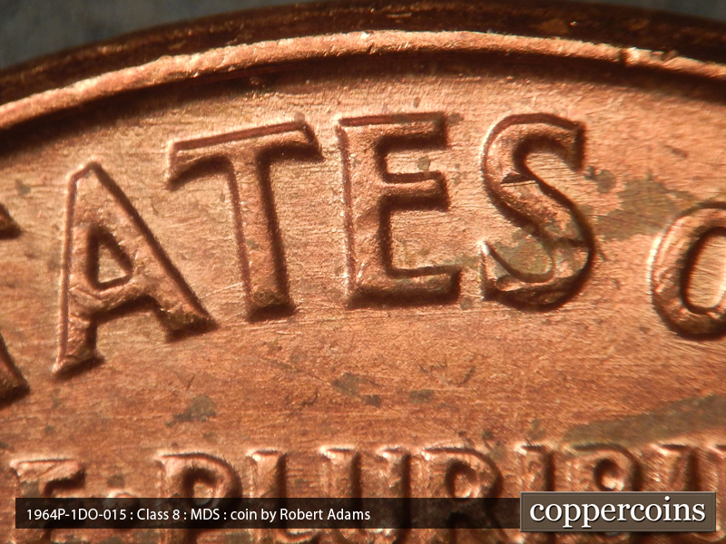 Die-stage B marker on 1964P•1DO•015 (1964 Doubled Die Obverse).
