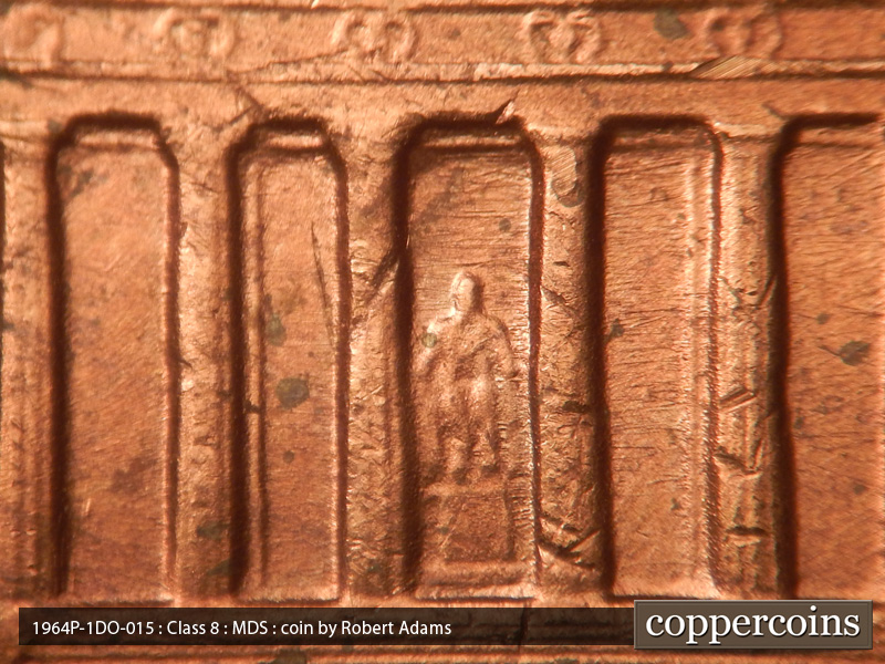 Die-stage B marker on 1964P•1DO•015 (1964 Doubled Die Obverse).