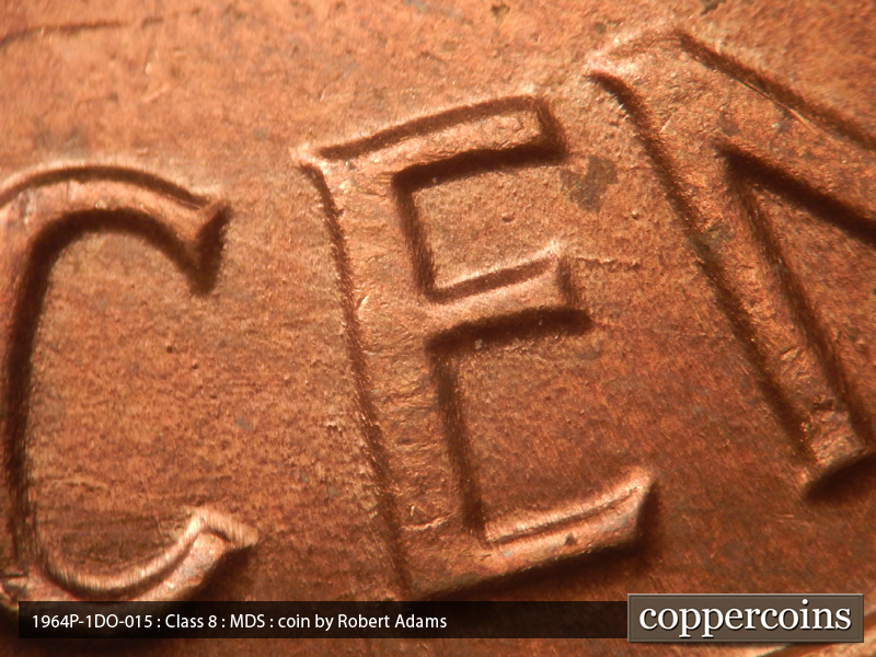 Die-stage B marker on 1964P•1DO•015 (1964 Doubled Die Obverse).