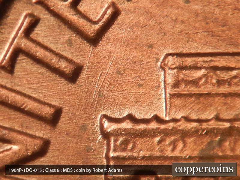 Die-stage B marker on 1964P•1DO•015 (1964 Doubled Die Obverse).