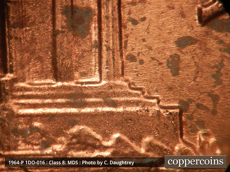 Die-stage B marker on 1964P•1DO•016 (1964 Doubled Die Obverse).