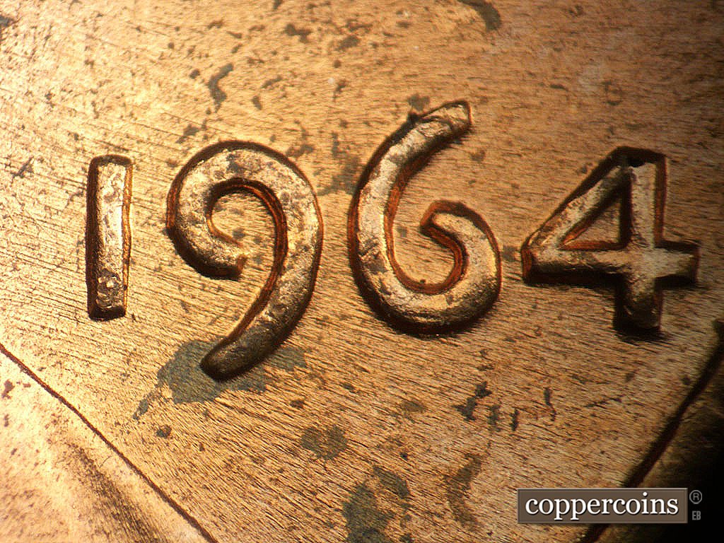 Die-stage B marker on 1964P•1DO•019 showing Date for reference, SE die scratches through date.