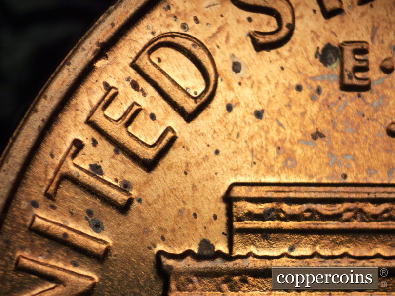 Die-stage B marker on 1964P•1DR•002P (1964 Doubled Die Reverse).