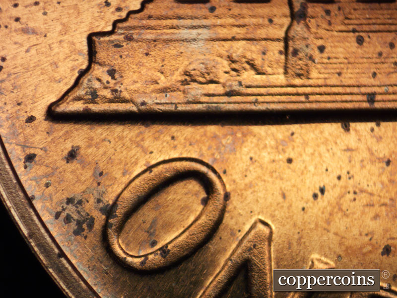 Die-stage B marker on 1964P•1DR•002P (1964 Doubled Die Reverse).