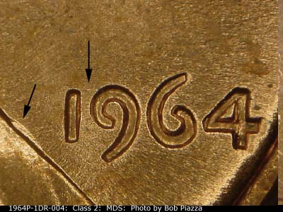 Die-stage B marker on 1964P•1DR•004 (1964 Doubled Die Reverse).