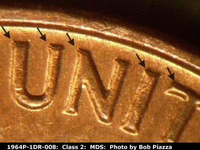 1964 Lincoln cent obverse, CopperCoins die 1964P•1DR•008.