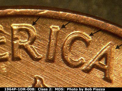 Die-stage B marker on 1964P•1DR•008 (1964 Doubled Die Reverse).